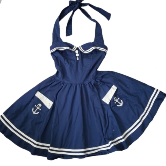 Hell Bunny Dresses & Skirts - Pinup Sailor Anchor Halter Skull Dress